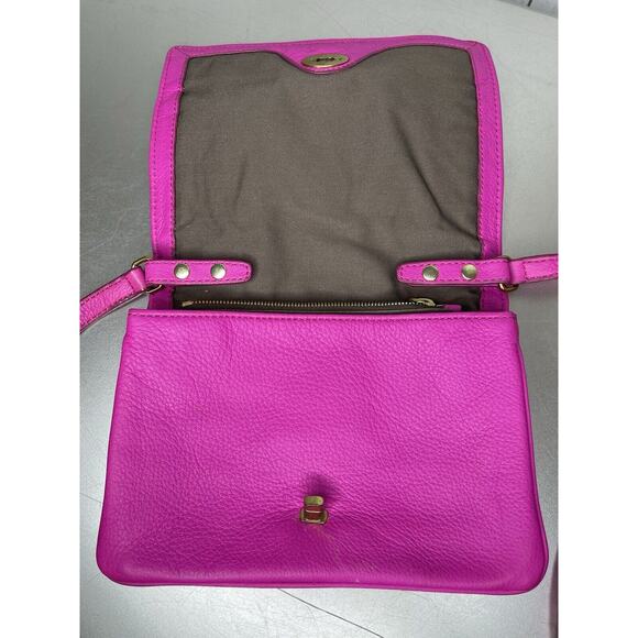 J. CREW Bright Pink Leather Crossbody Shoulder Bag Purse Clutch Turnlock - Picture 4 of 10